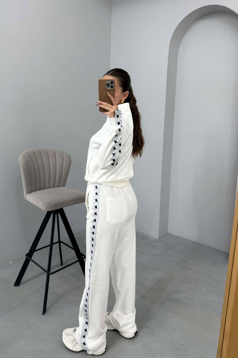 SIDE STARS ZIPPER JACKET + SWEATPANTS WOMAN SET WHITE-E BARDHE - 3