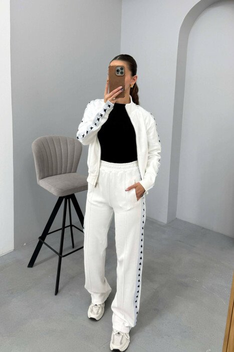 SIDE STARS ZIPPER JACKET + SWEATPANTS WOMAN SET WHITE-E BARDHE - 4