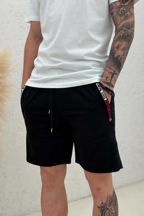 SIDE WRITTING ONE COLOR MEN SHORT SWEATPANTS BLACK/ E ZEZE - 2