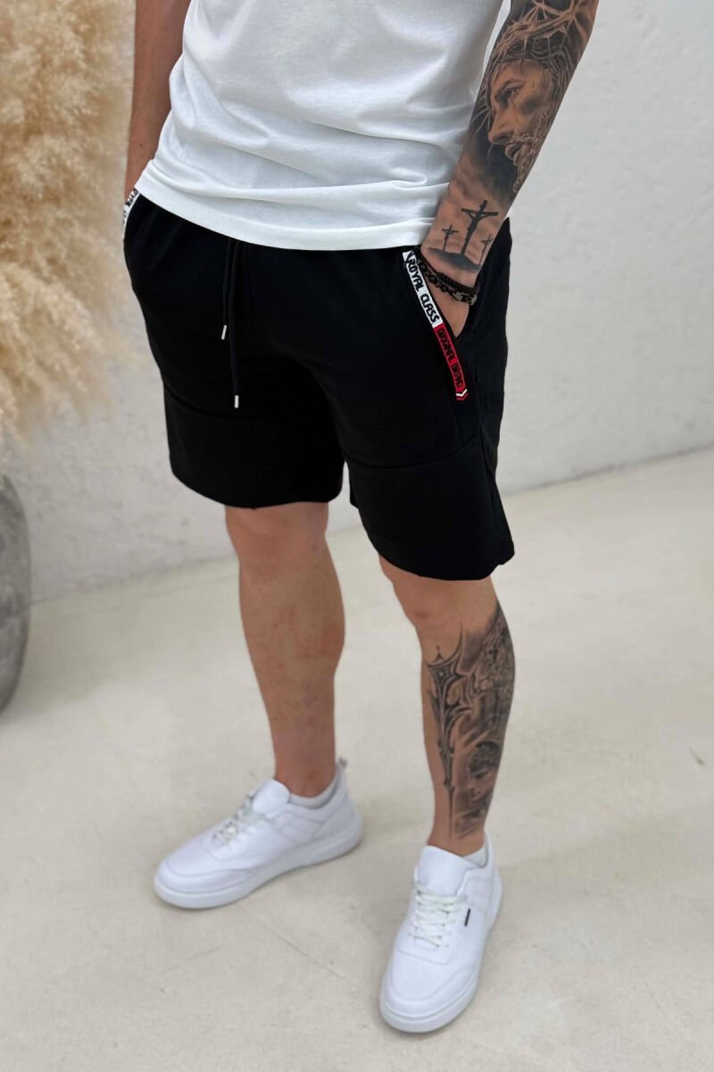 SIDE WRITTING ONE COLOR MEN SHORT SWEATPANTS BLACK/ E ZEZE - 4