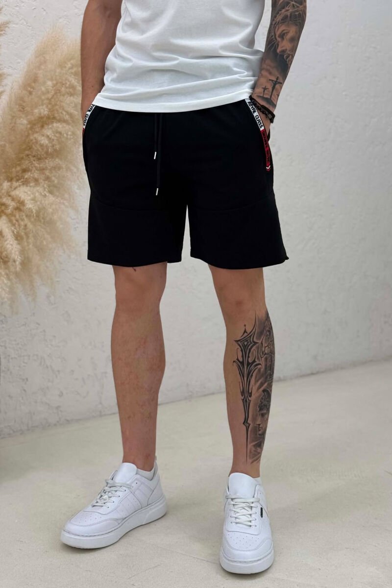 SIDE WRITTING ONE COLOR MEN SHORT SWEATPANTS BLACK/ E ZEZE - 5