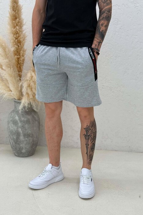 SIDE WRITTING ONE COLOR MEN SHORT SWEATPANTS GREY/GRI - 4