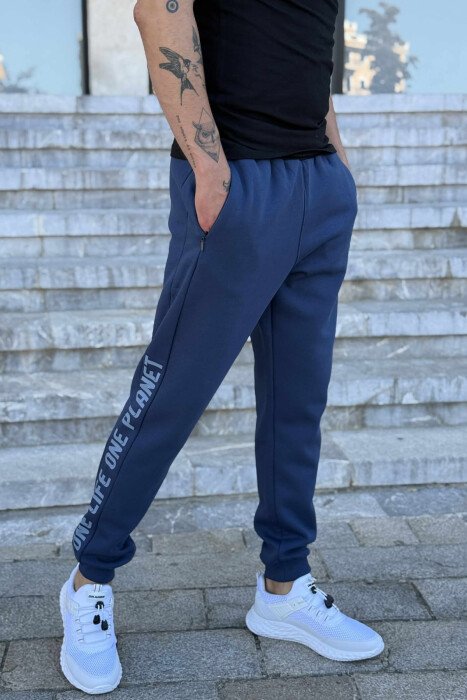 SIDE WRITTINGS FLUFFY MEN JOGGERS BLUE/BLU - 3