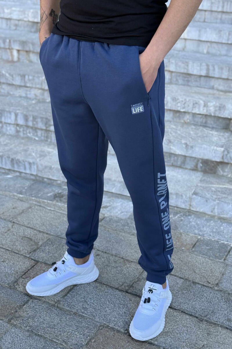 SIDE WRITTINGS FLUFFY MEN JOGGERS BLUE/BLU - 1