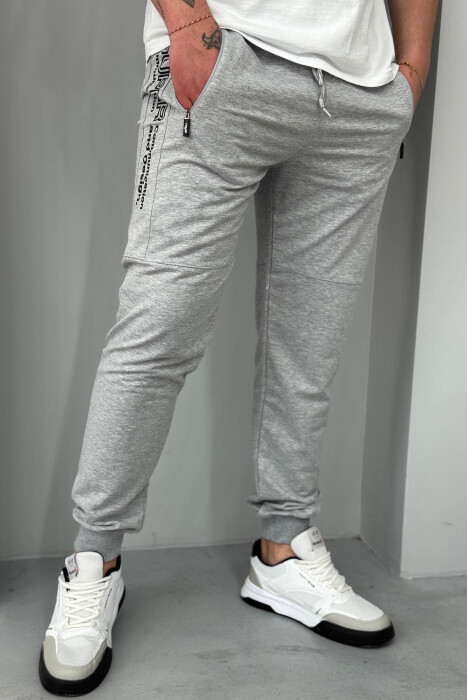 SIDE WRITTINGS SIMPLE MEN SWEATPANTS LIGHT GREY/GZ - KLAUDIO FASHION