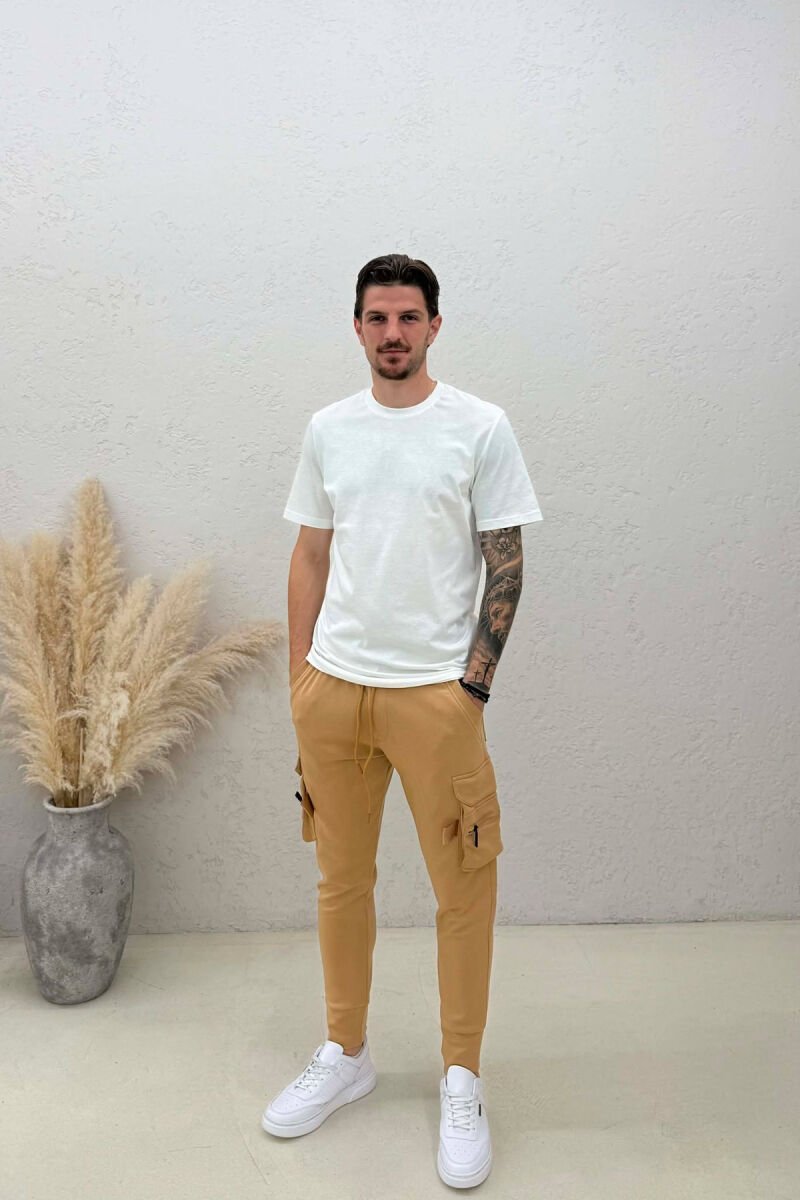 SIDE ZIPPER POCKET ONE COLOR MEN SWEATPANTS BEIGE/BEZHE - 1