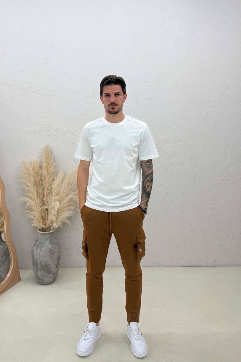 SIDE ZIPPER POCKET ONE COLOR MEN SWEATPANTS BROWN/KAFE - 1