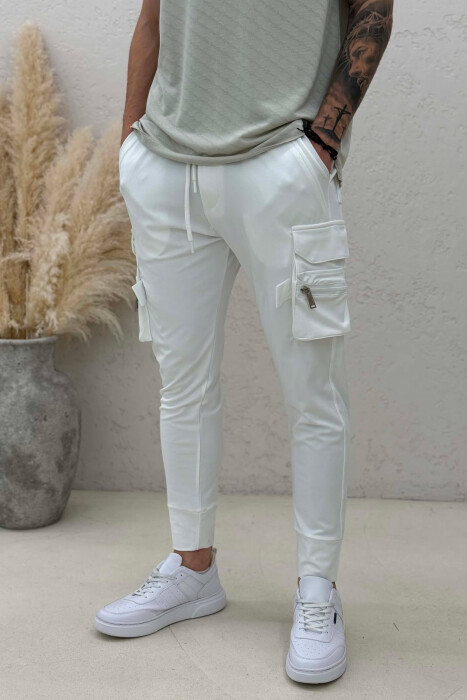 SIDE ZIPPER POCKET ONE COLOR MEN SWEATPANTS WHITE-E BARDHE - 2