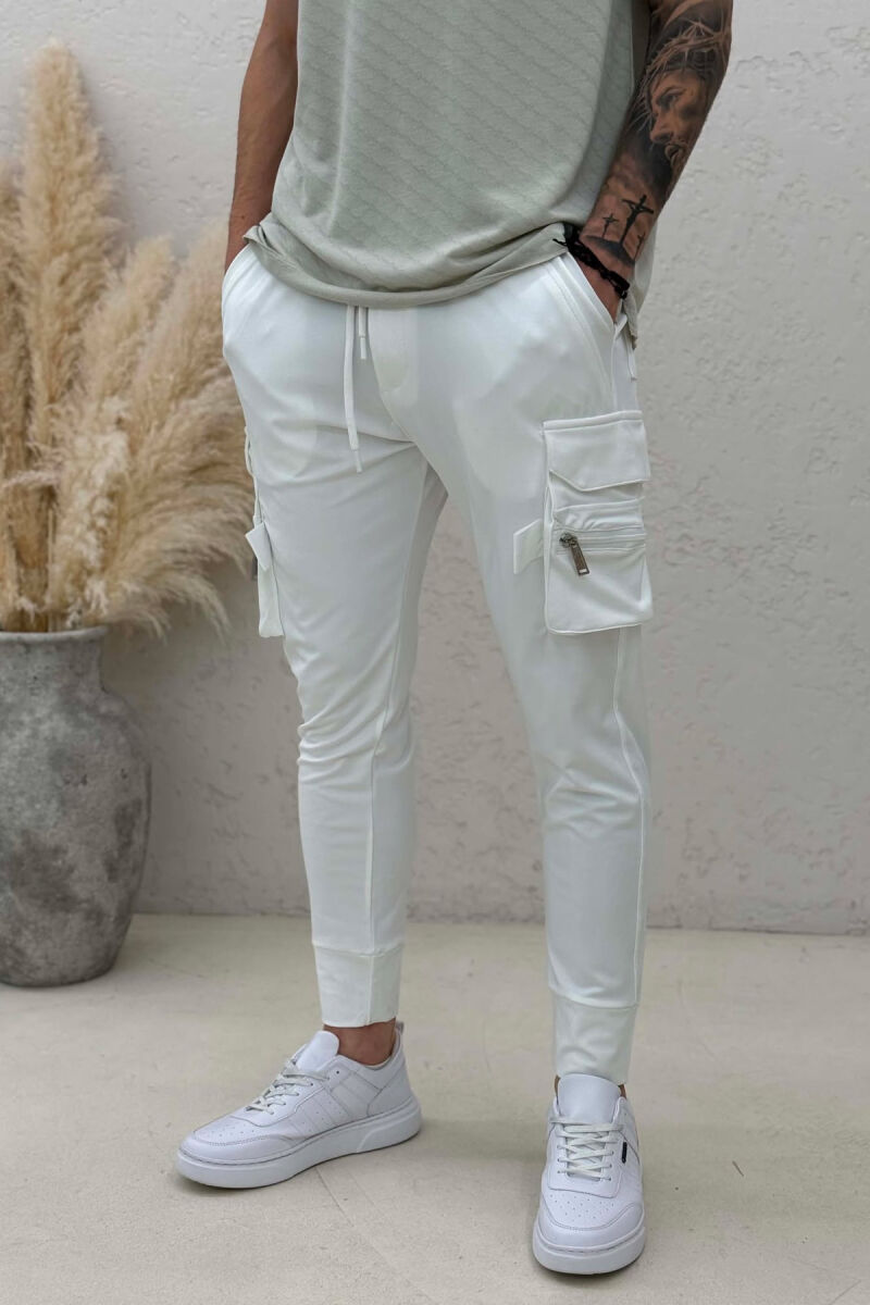 SIDE ZIPPER POCKET ONE COLOR MEN SWEATPANTS WHITE-E BARDHE - 2