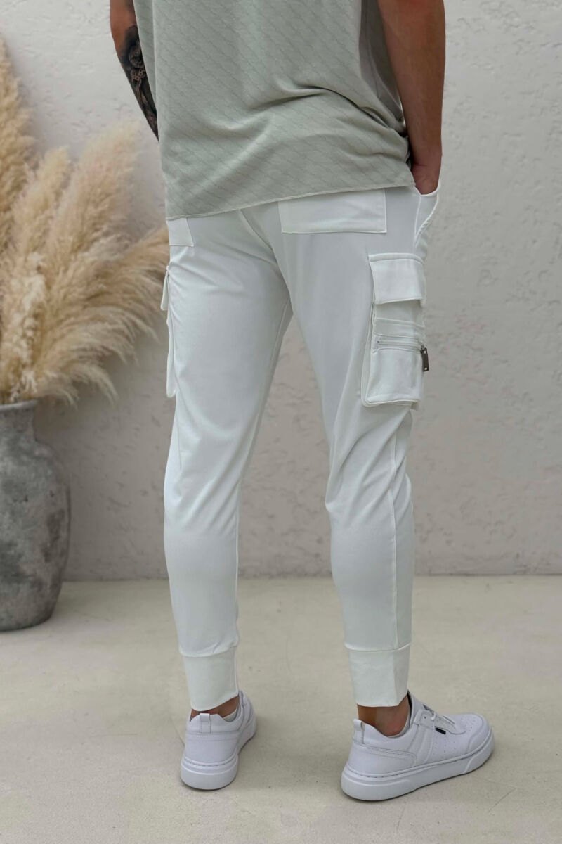 SIDE ZIPPER POCKET ONE COLOR MEN SWEATPANTS WHITE-E BARDHE - 3