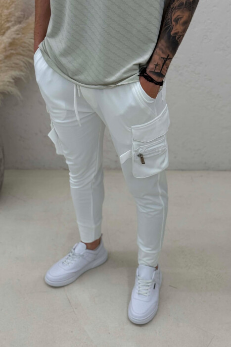 SIDE ZIPPER POCKET ONE COLOR MEN SWEATPANTS WHITE-E BARDHE - 4