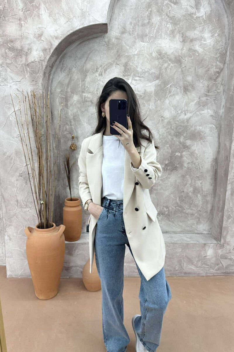SILVER+BLACK BUTTONS ONE COLOR WOMAN JACKET BEIGE/BEZHE - 2