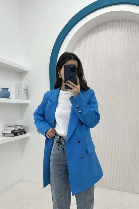 SILVER+BLACK BUTTONS ONE COLOR WOMAN JACKET BLUE/BLU - KLAUDIO FASHION