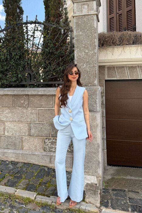 SILVER BUTTONS VEST +TROUSERS WOMAN SET LIGHTBLUE/BZ - KLAUDIO FASHION