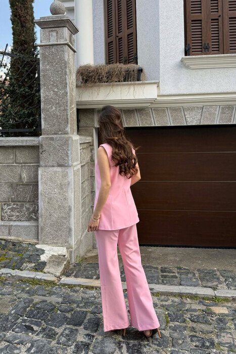 SILVER BUTTONS VEST +TROUSERS WOMAN SET PINK/ROZE - 4