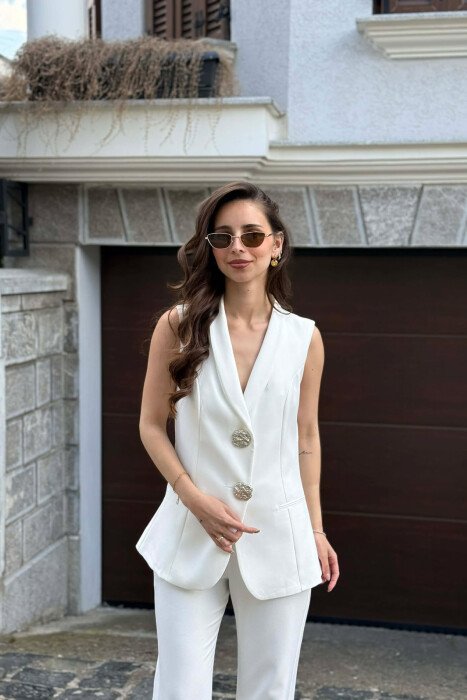 SILVER BUTTONS VEST +TROUSERS WOMAN SET WHITE-E BARDHE - 3