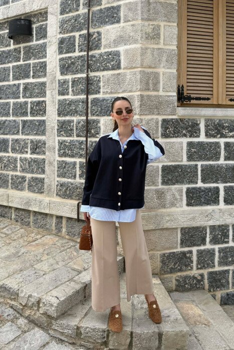 SILVER BUTTONS WOMAN SHIRT DARK BLUE/BEE - 1