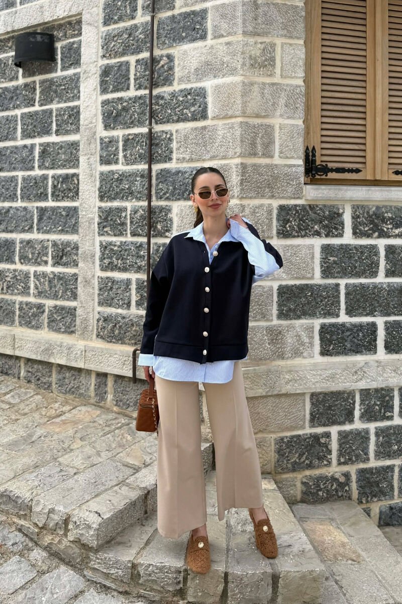SILVER BUTTONS WOMAN SHIRT DARK BLUE/BEE - 1