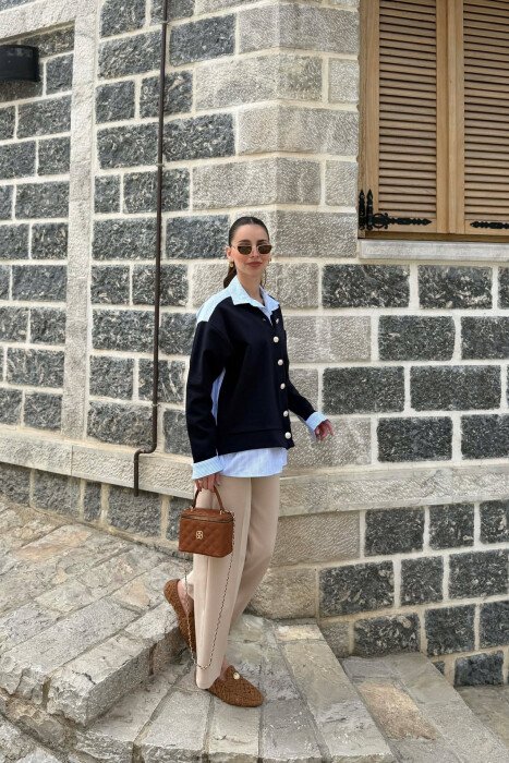 SILVER BUTTONS WOMAN SHIRT DARK BLUE/BEE - 4