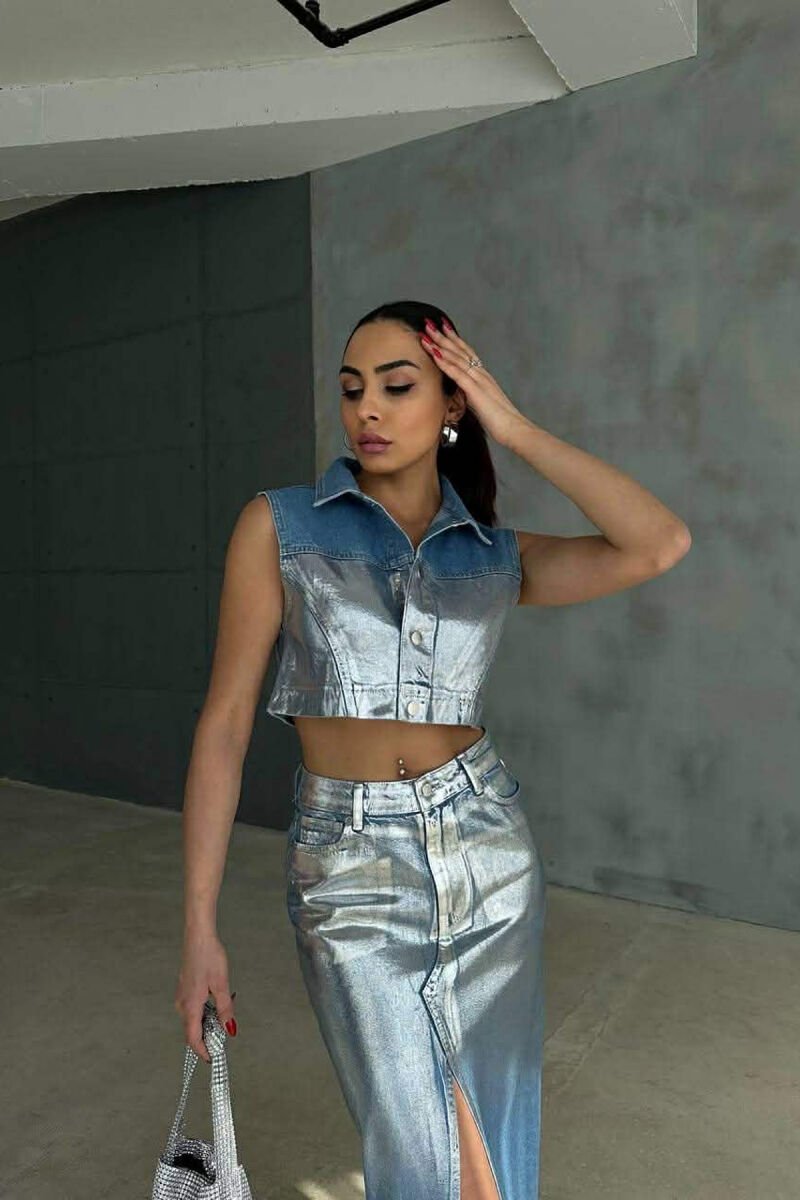 SILVER DETAILS VEST+SKIRT WOMEN SET LIGHTBLUE/BZ - 7