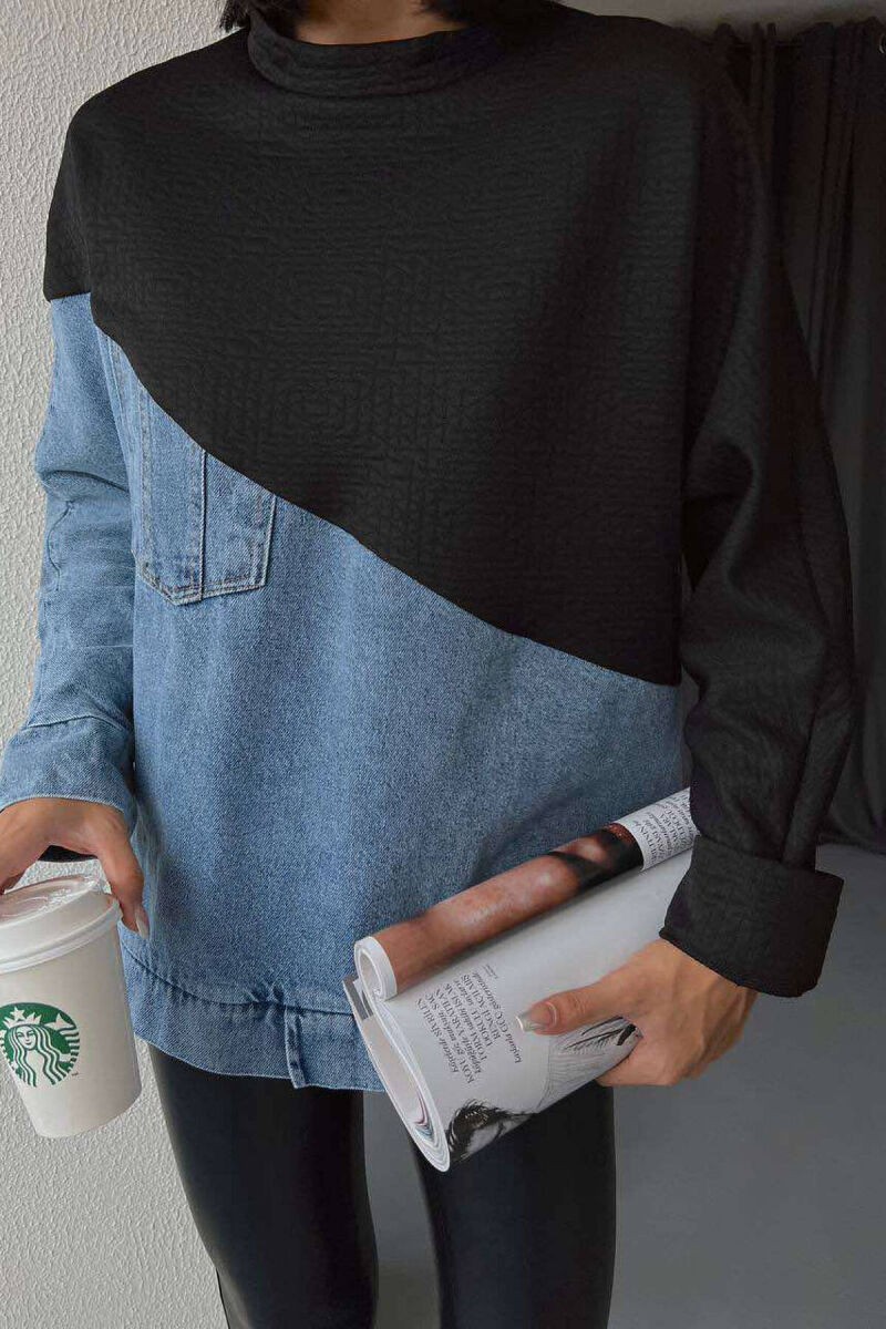 SIMETRIC DENIM DESIGN WOMEN SWEATSHIRT BLACK/ E ZEZE - 2