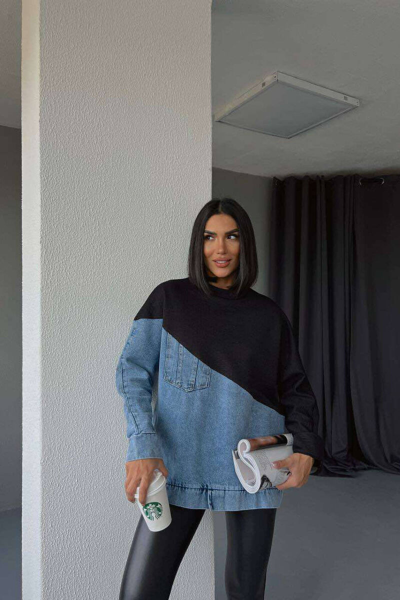 SIMETRIC DENIM DESIGN WOMEN SWEATSHIRT BLACK/ E ZEZE - 3
