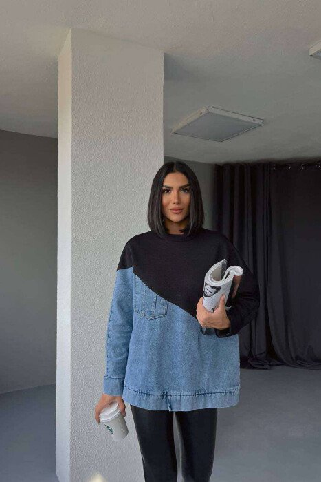 SIMETRIC DENIM DESIGN WOMEN SWEATSHIRT BLACK/ E ZEZE 