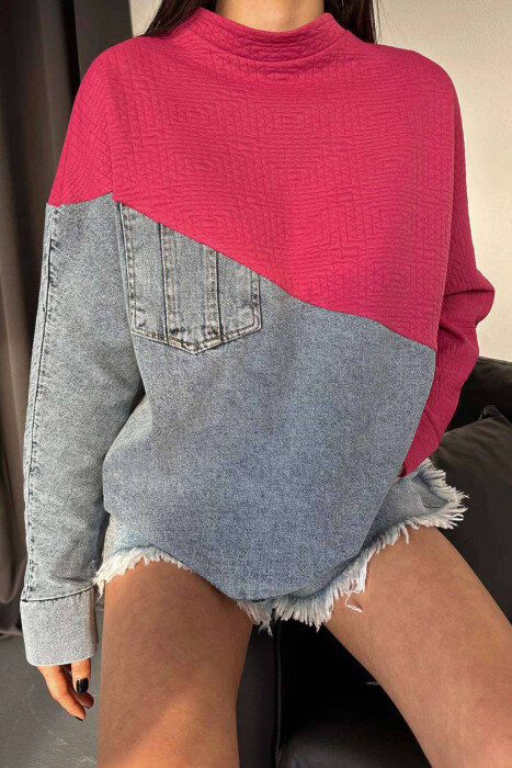 SIMETRIC DENIM DESIGN WOMEN SWEATSHIRT FUCHSIA/CIKLAMI - 3