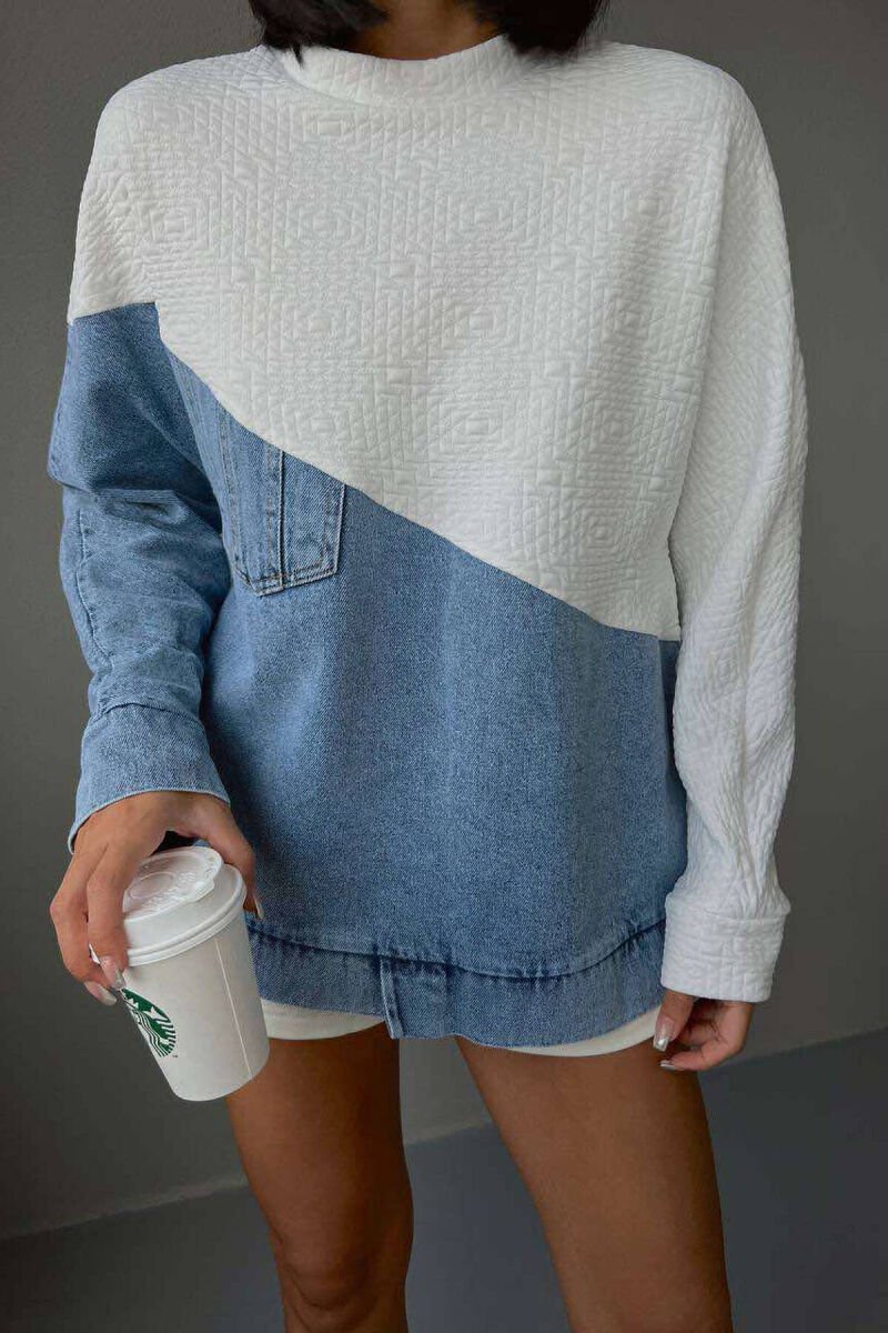 SIMETRIC DENIM DESIGN WOMEN SWEATSHIRT WHITE-E BARDHE - 2