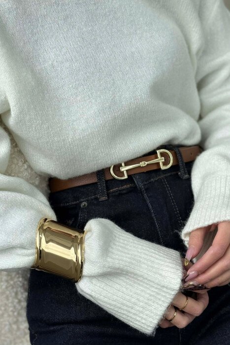 SIMETRIC LETTER D BUCKLE DESIGN WOMEN BELT BROWN+GOLD/KAGO - KLAUDIO FASHION