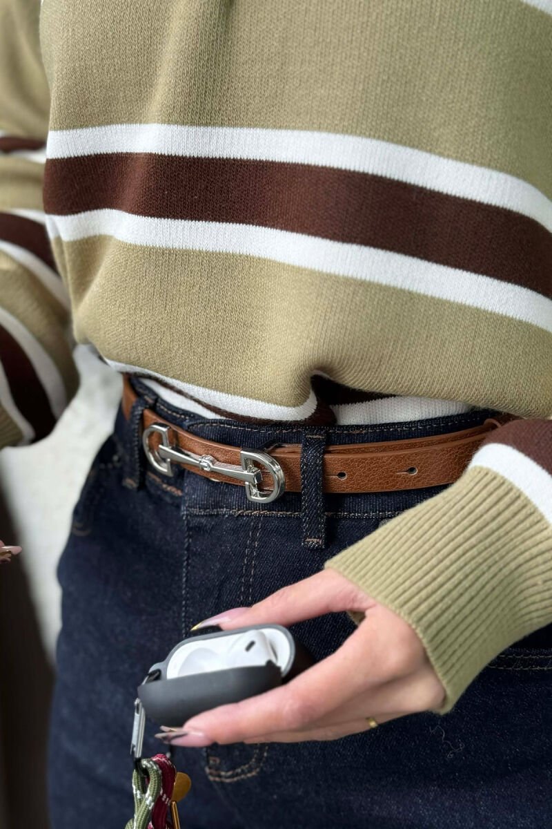 SIMETRIC LETTER D BUCKLE DESIGN WOMEN BELT BROWN+SILVER/KAFE+ARGJEND - 1