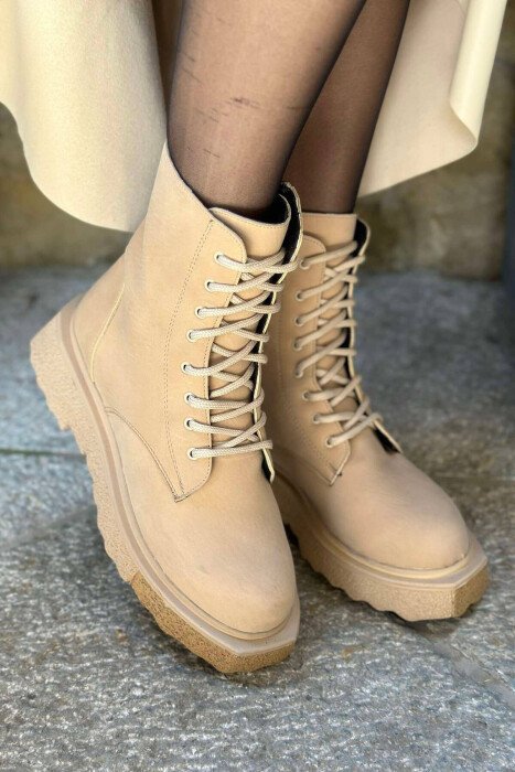 SIMPLE PLATFORM WOMAN ANKLE BOOTS BEIGE/BEZHE - KLAUDIO FASHION