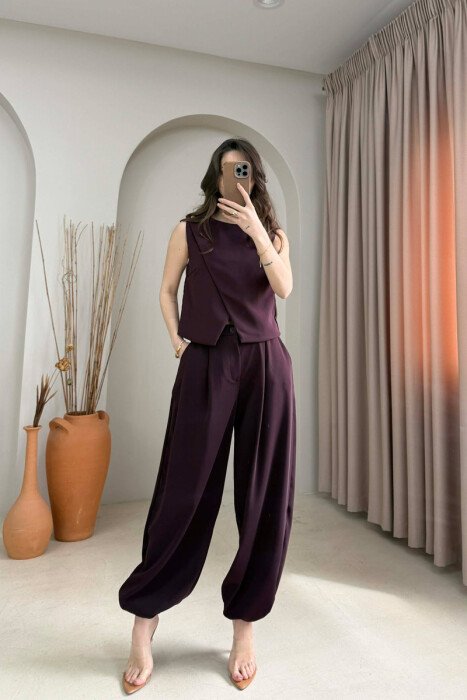 SIMPLE BALLOON WOMAN TROUSERS BURGUNDY/VISHNJE - 2