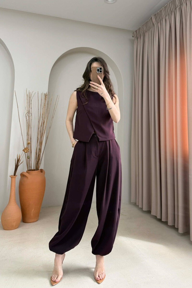 SIMPLE BALLOON WOMAN TROUSERS BURGUNDY/VISHNJE - 2