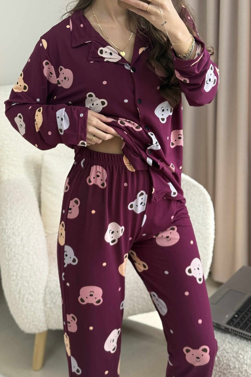 SIMPLE BEAR DESIGN SHIRT+TROUSERS WOMEN PYJAMAS DARK BURGUNDY/VISHNJE E ERRET - 5