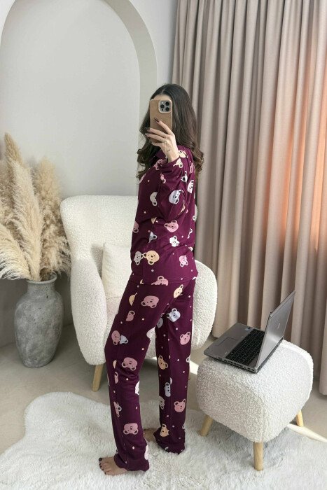 SIMPLE BEAR DESIGN SHIRT+TROUSERS WOMEN PYJAMAS DARK BURGUNDY/VISHNJE E ERRET - 4