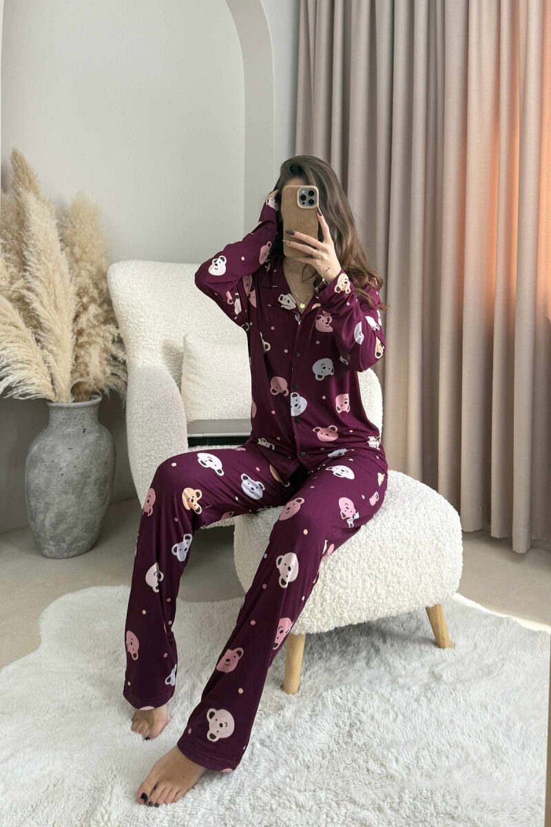 SIMPLE BEAR DESIGN SHIRT+TROUSERS WOMEN PYJAMAS DARK BURGUNDY/VISHNJE E ERRET - 2