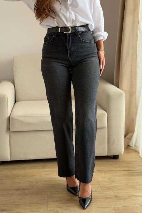 SIMPLE BELT DETAIL WOMEN JEANS BLACK/ E ZEZE - 3