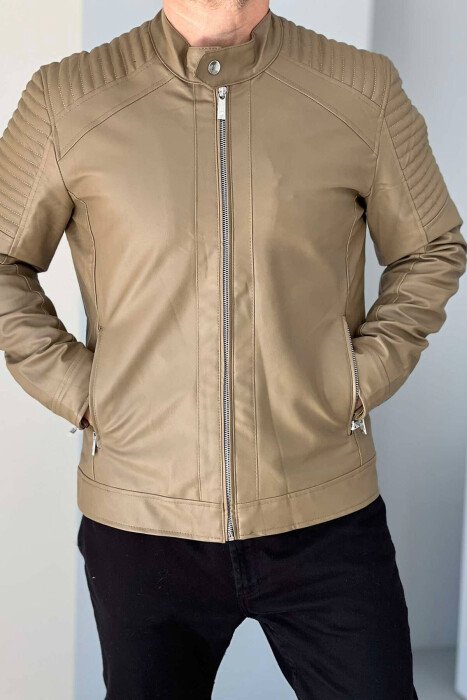 SIMPLE BIKER MEN JACKET BEIGE/BEZHE - KLAUDIO FASHION