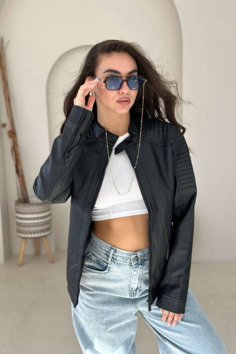 SIMPLE BIKER WOMEN JACKET BLACK/ E ZEZE - KLAUDIO FASHION