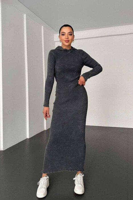 SIMPLE BLOUSE+SKIRT WOMEN SET DARK GREY/GEE - KLAUDIO FASHION