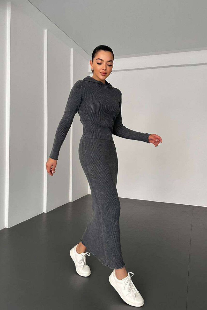 SIMPLE BLOUSE+SKIRT WOMEN SET DARK GREY/GEE - 2