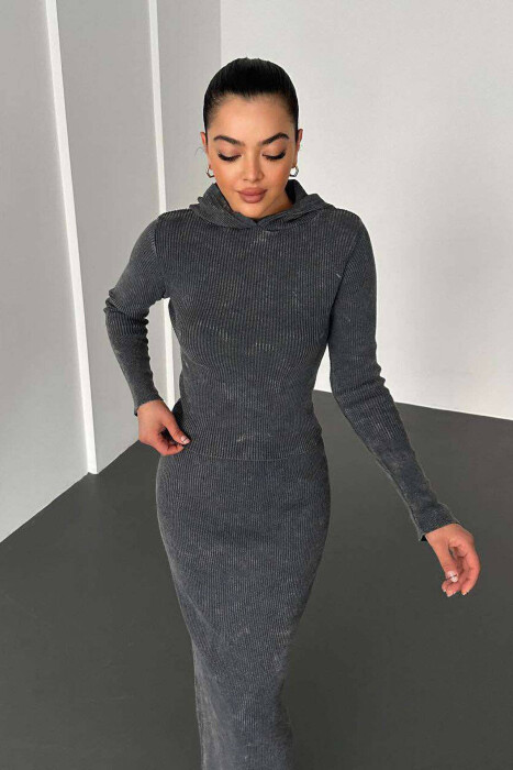 SIMPLE BLOUSE+SKIRT WOMEN SET DARK GREY/GEE - 3