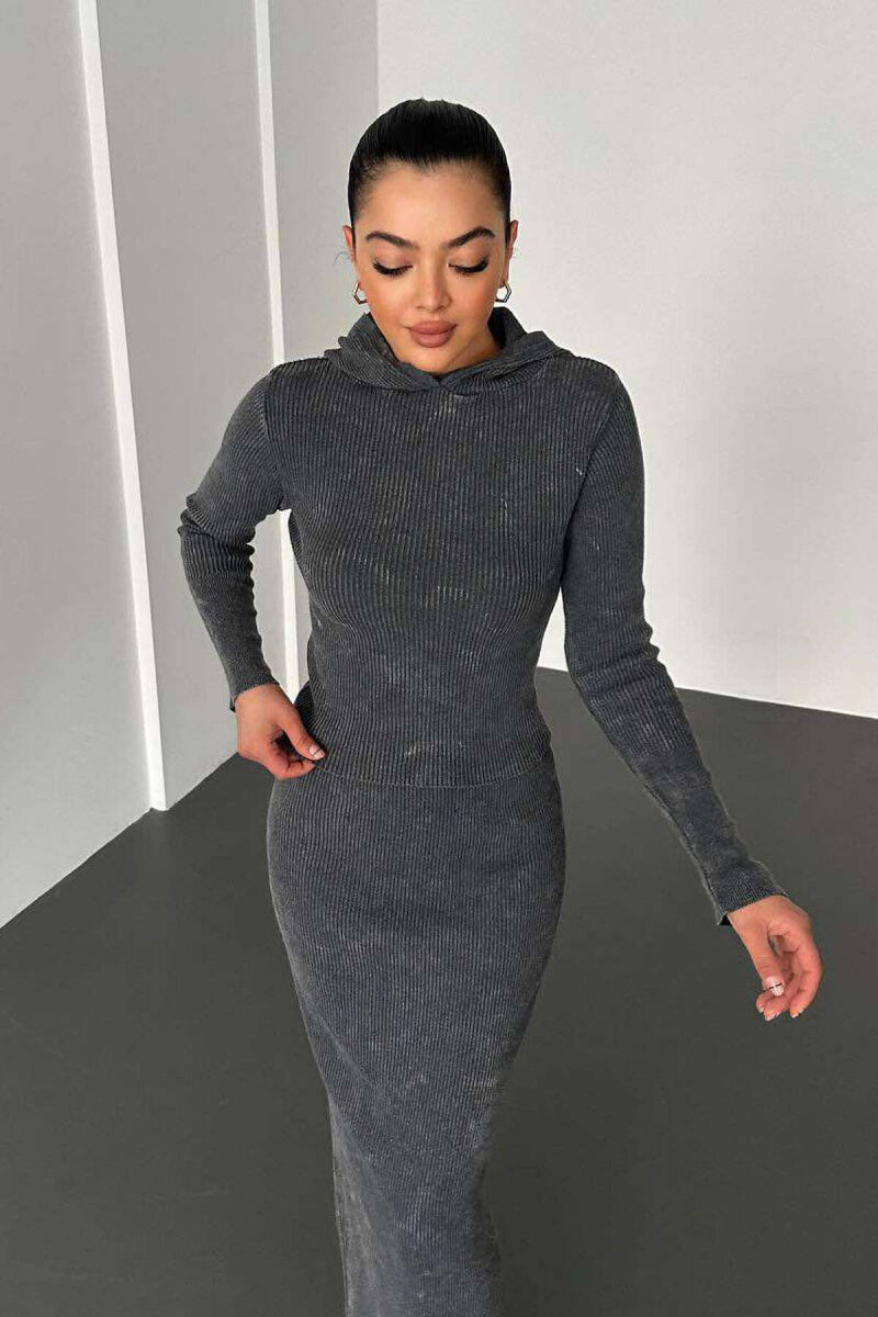 SIMPLE BLOUSE+SKIRT WOMEN SET DARK GREY/GEE - 3