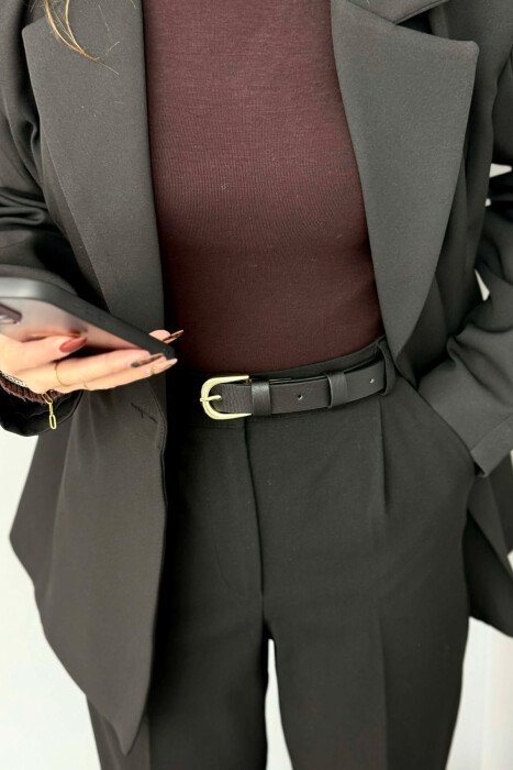 SIMPLE BUCKLE LEATHER WOMEN BELT BLACK+GOLD/ZEGO - KLAUDIO FASHION