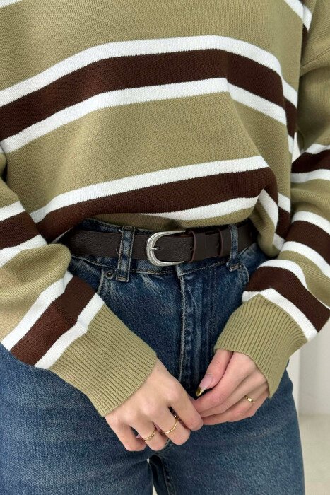 SIMPLE BUCKLE LEATHER WOMEN BELT DARK BROWN/KAE - KLAUDIO FASHION
