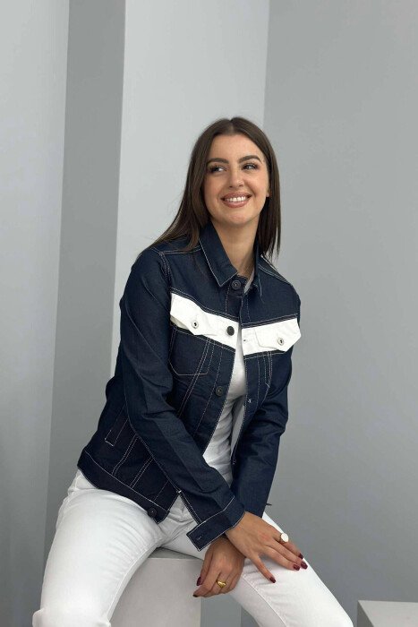 XHAKETË E THJESHTË XHINS ME KOPSA PËR FEMRA NË NGJYRËN BLU TË ERRËT - KLAUDIO FASHION
