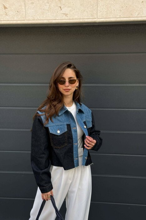 SIMPLE BUTTONED DENIM WOMEN JACKET BLUE/BLU - KLAUDIO FASHION