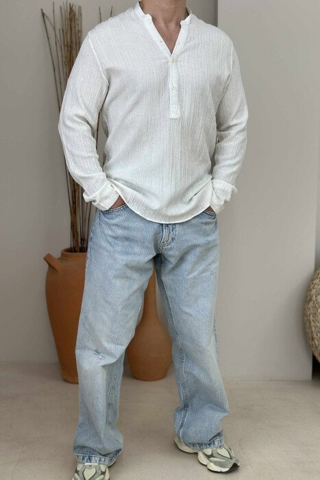 SIMPLE BUTTONED MEN SHIRT CREAM/KREM - KLAUDIO FASHION