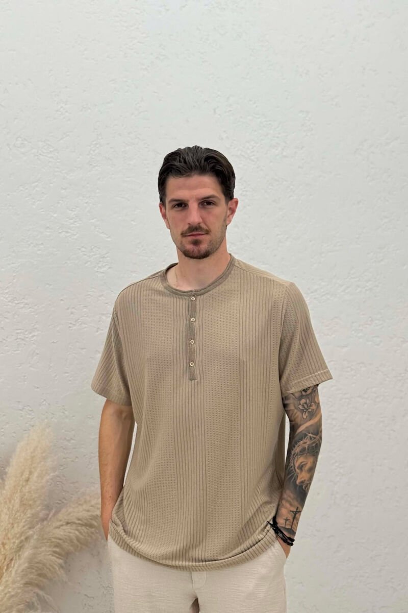 SIMPLE BUTTONED MEN T-SHIRT BEIGE/BEZHE - 1